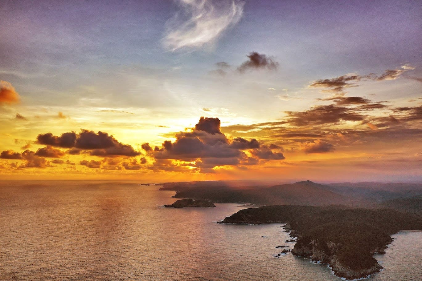 Aerial view of the Huatulco coastline