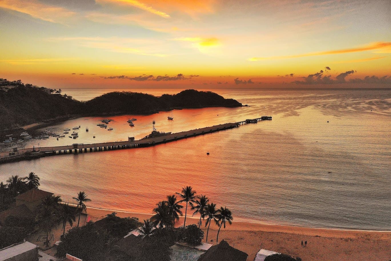 Huatulco bay seen from a drone