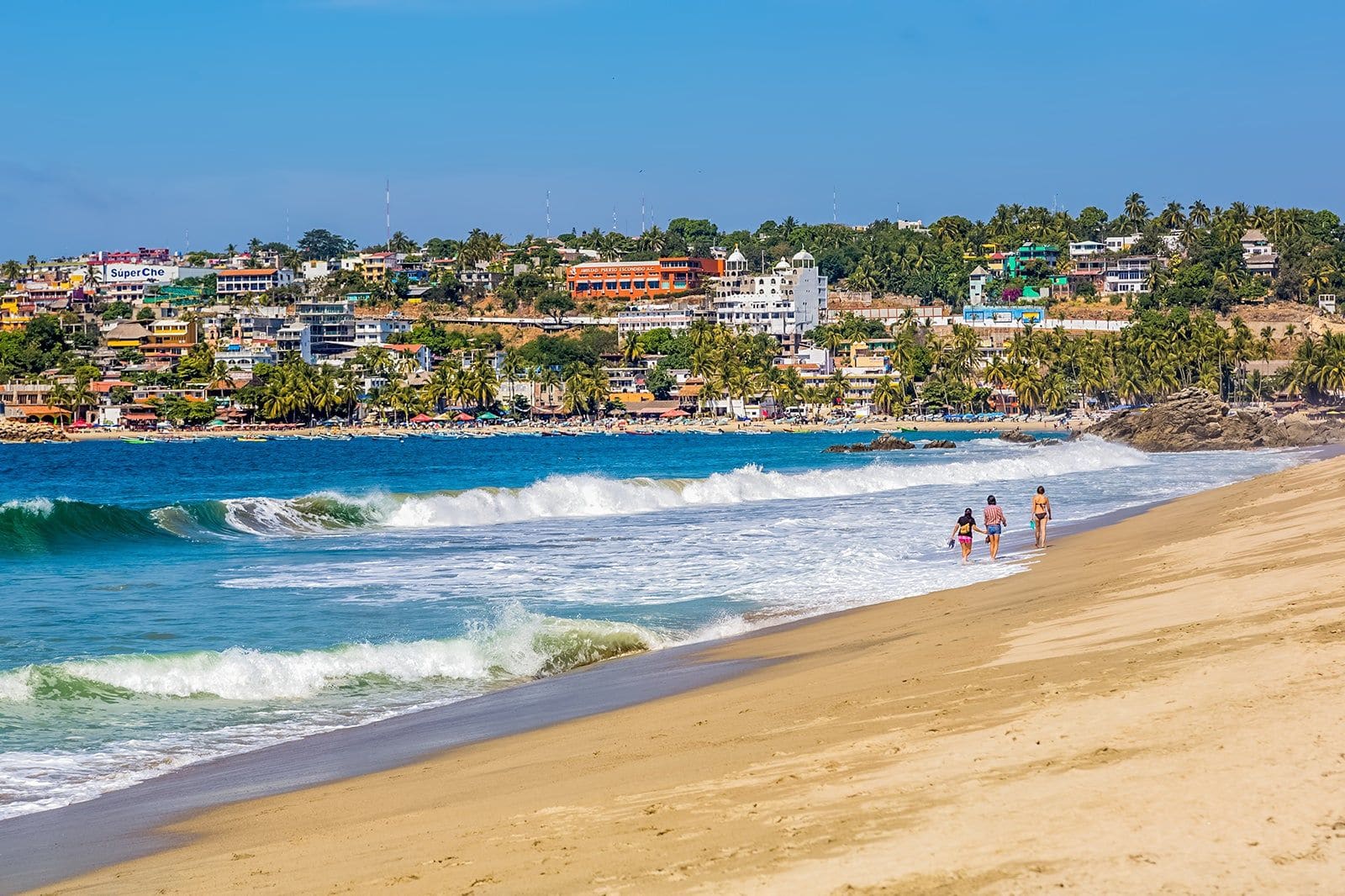 Beach with waves in front of Puerto Escondido, Oaxaca